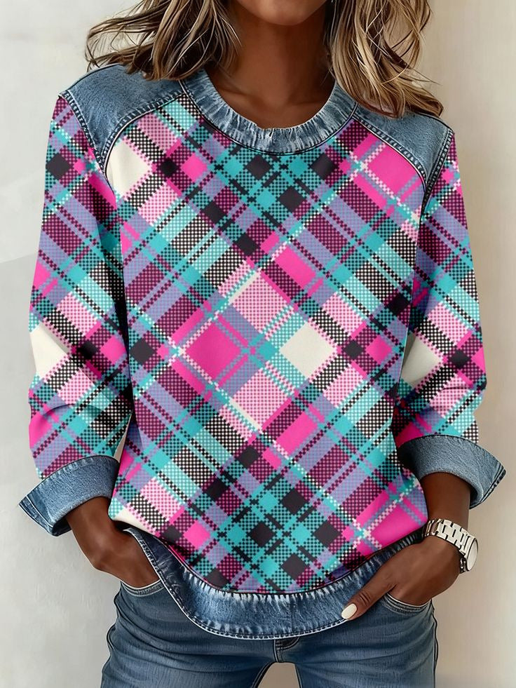 DELACROIX | Sweat Tartan Rose Turquoise pour Femme Juliette