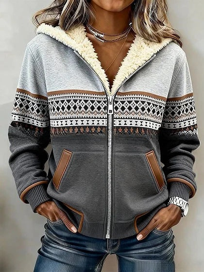 DELACROIX | Veste à Capuche Jacquard Grise pour Femme Élise