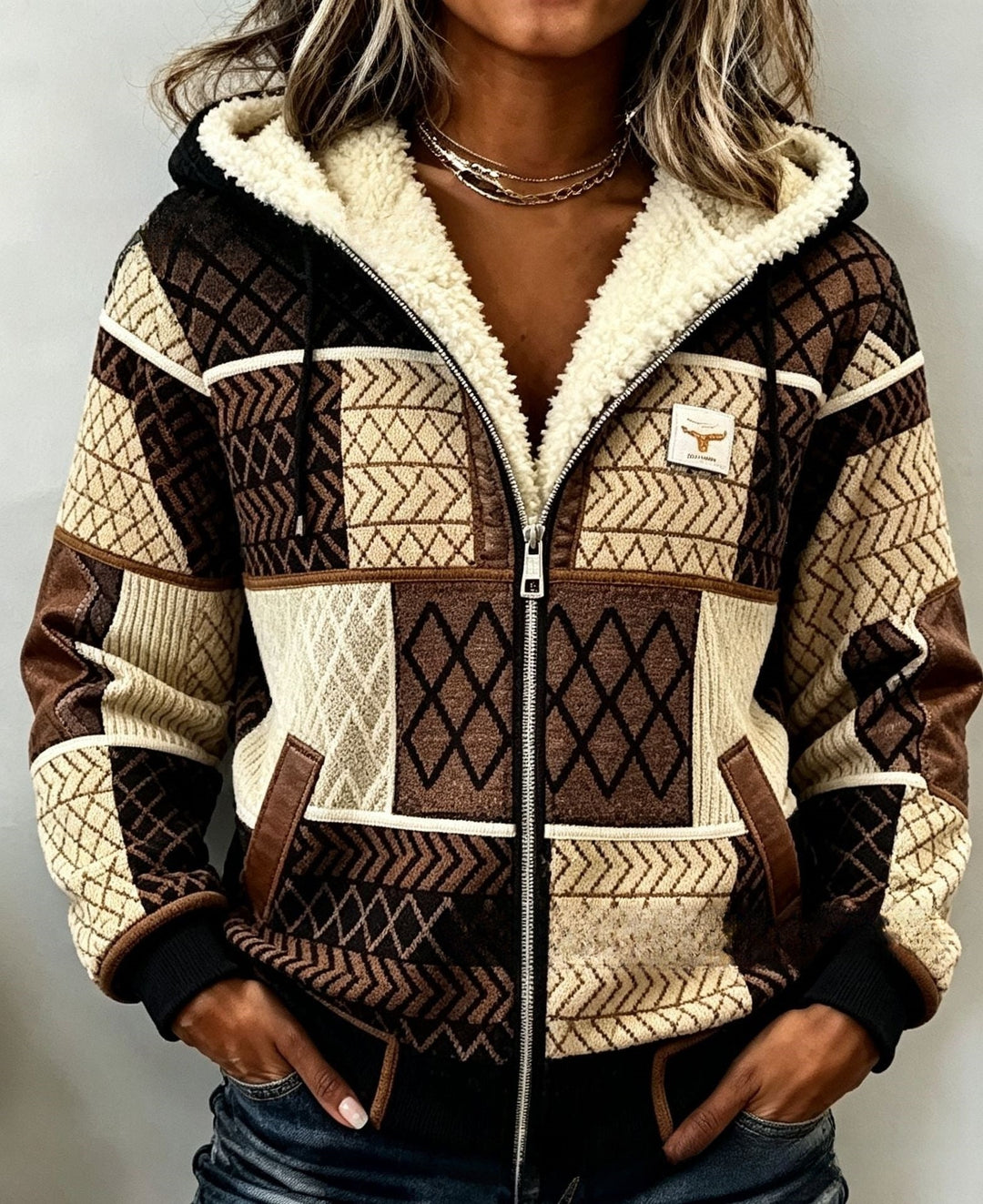 DELACROIX | Veste à Capuche Patchwork Marron pour Femme Catherine