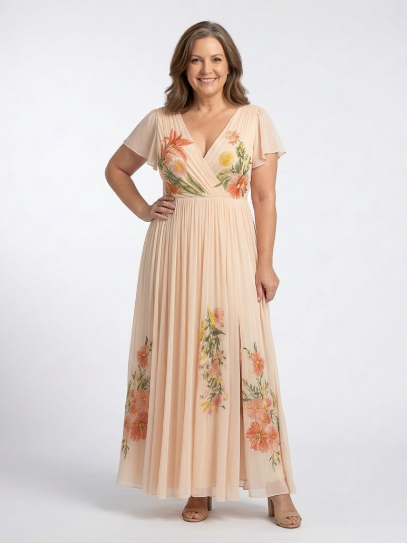 DELACROIX | Robe Maxi Florale Plissée à Manches Calista