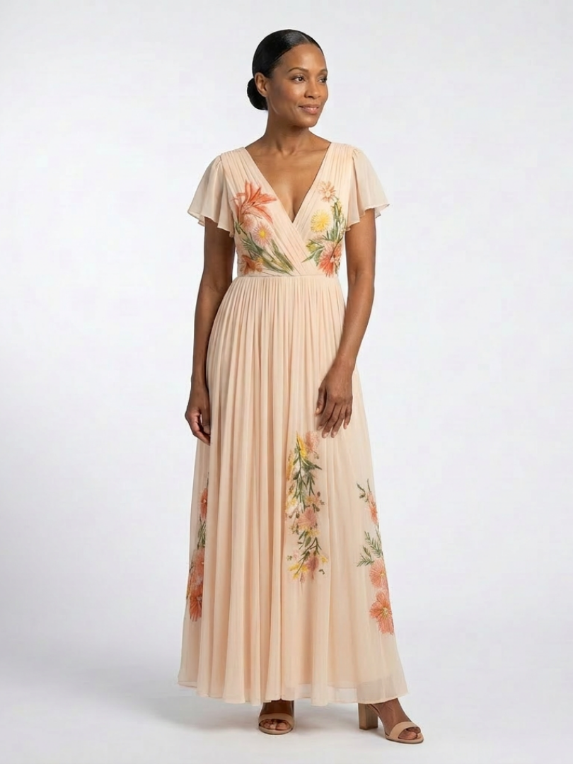 DELACROIX | Robe Maxi Florale Plissée à Manches Calista