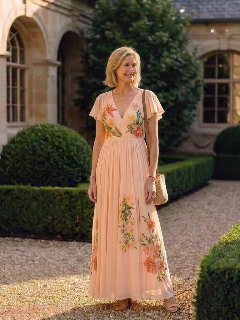 DELACROIX | Robe Maxi Florale Plissée à Manches Calista
