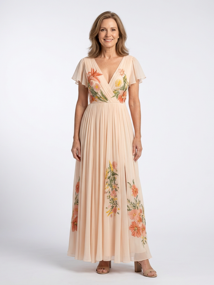 DELACROIX | Robe Maxi Florale Plissée à Manches Calista