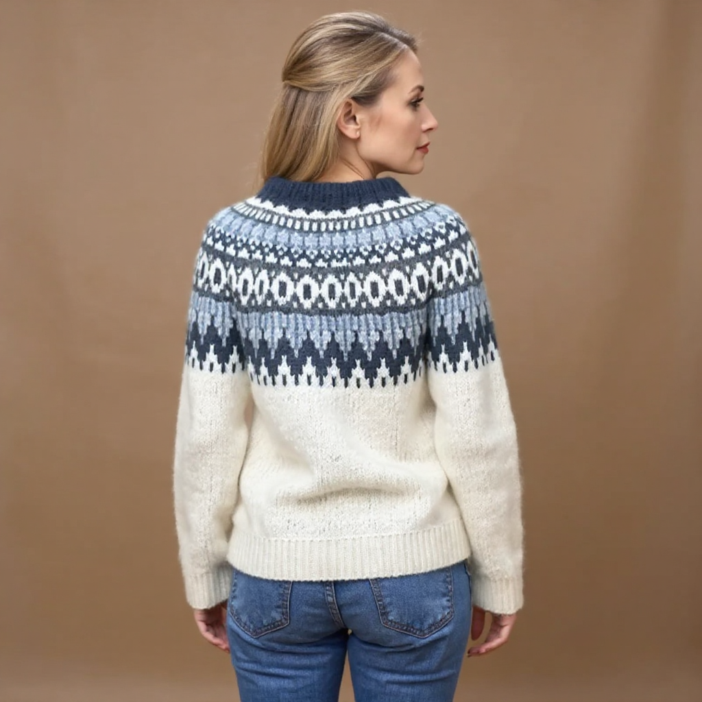 DELACROIX | Pull Maille Écru Empiècement Marine Pauline