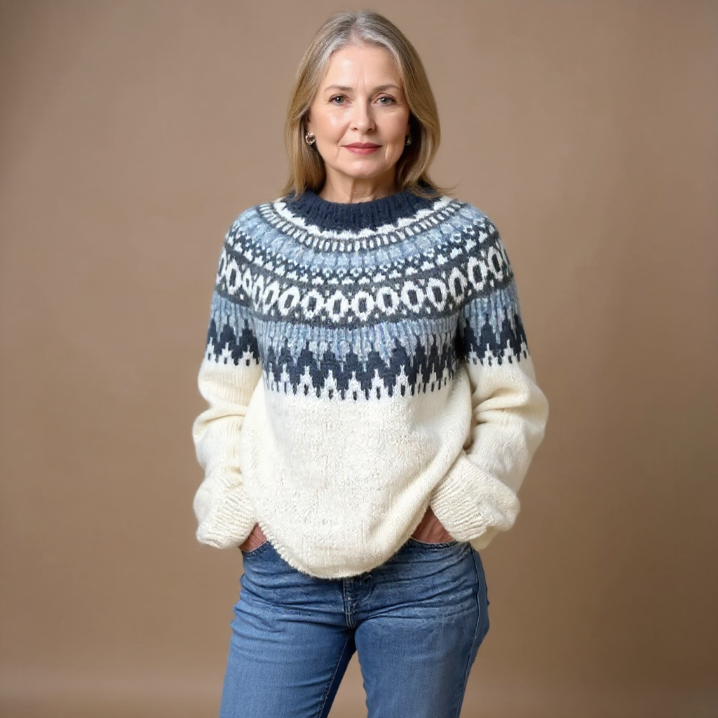 DELACROIX | Pull Maille Écru Empiècement Marine Pauline