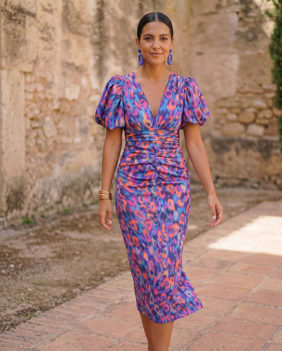 DELACROIX | Robe Mi-Longue Fleurie Manches Bouffantes Aveline