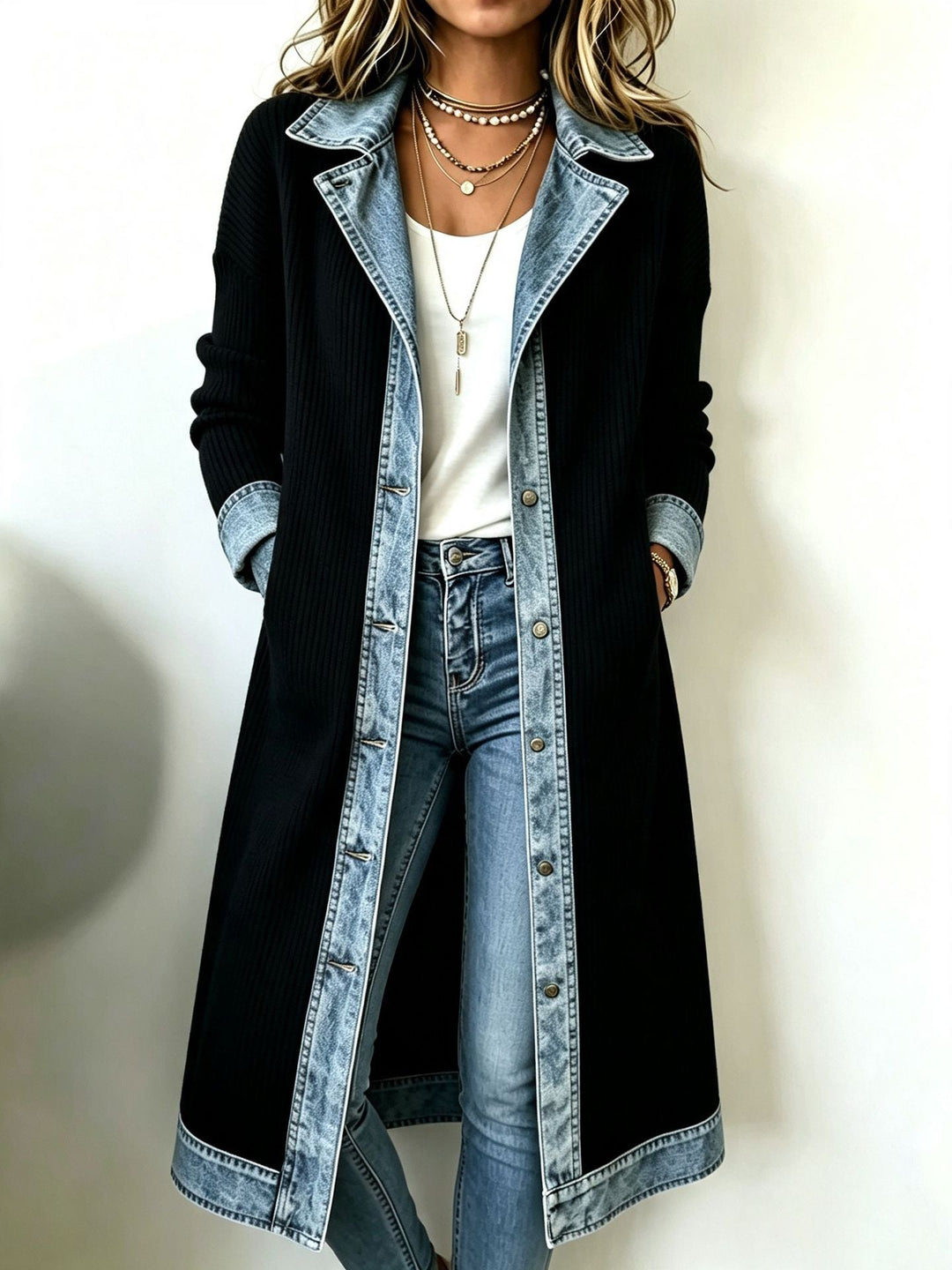 DELACROIX | Cardigan Long Maille et Denim Chloé
