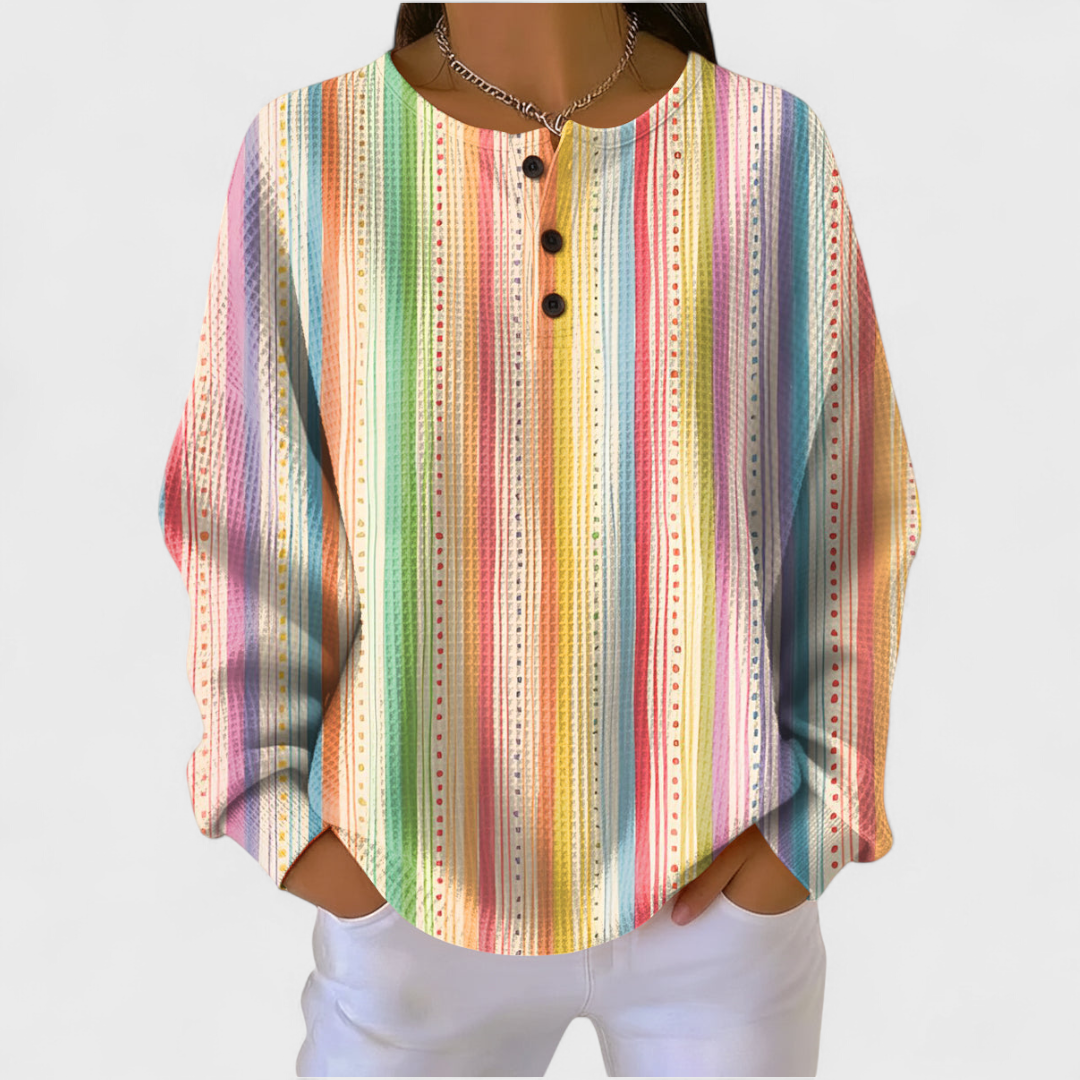 Pull gaufré femme – motif Fines Rayures Colorées