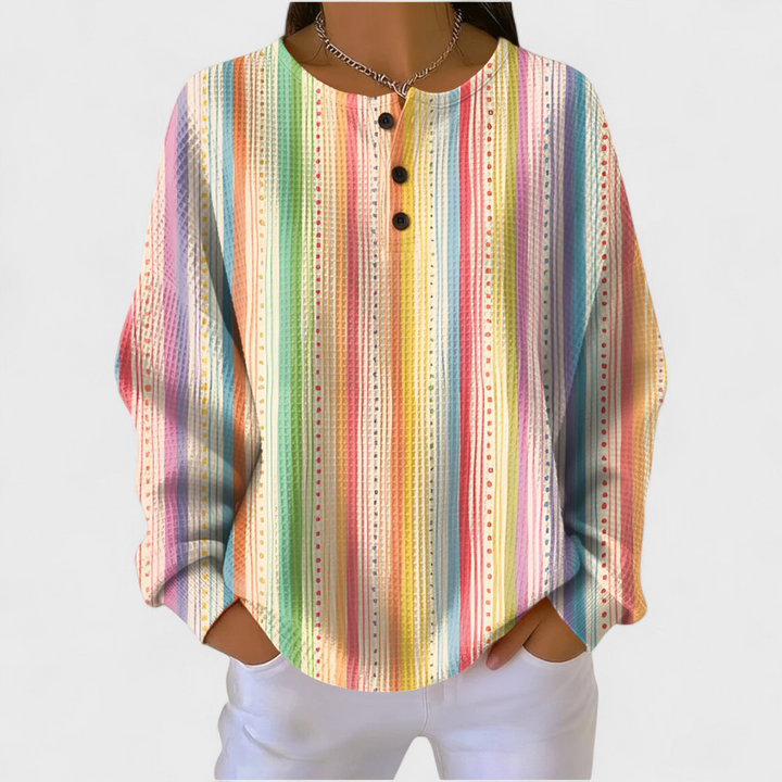 Pull gaufré femme – motif Fines Rayures Colorées