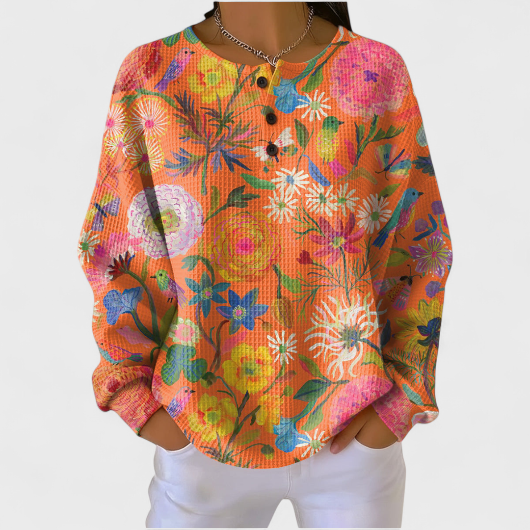Pull gaufré femme – motif Fleurs Vives