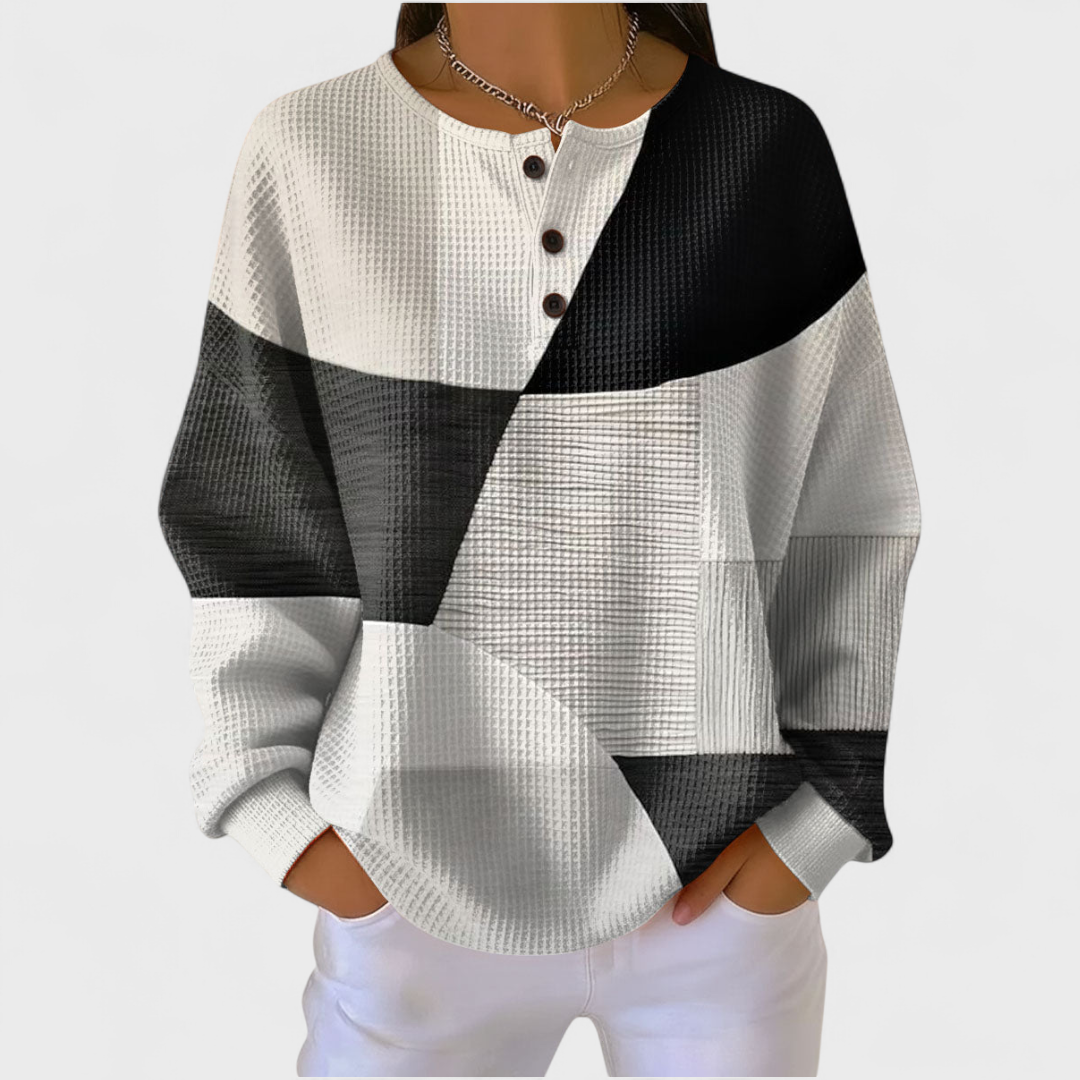Pull gaufré femme – motif Graphique Noir Blanc
