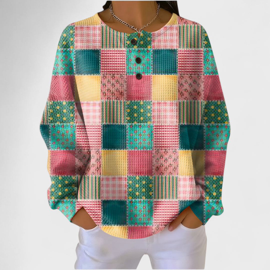 Pull gaufré femme – motif Patchwork Carrés