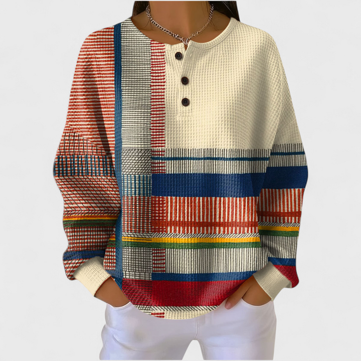 Pull gaufré femme – motif Patchwork Rayures