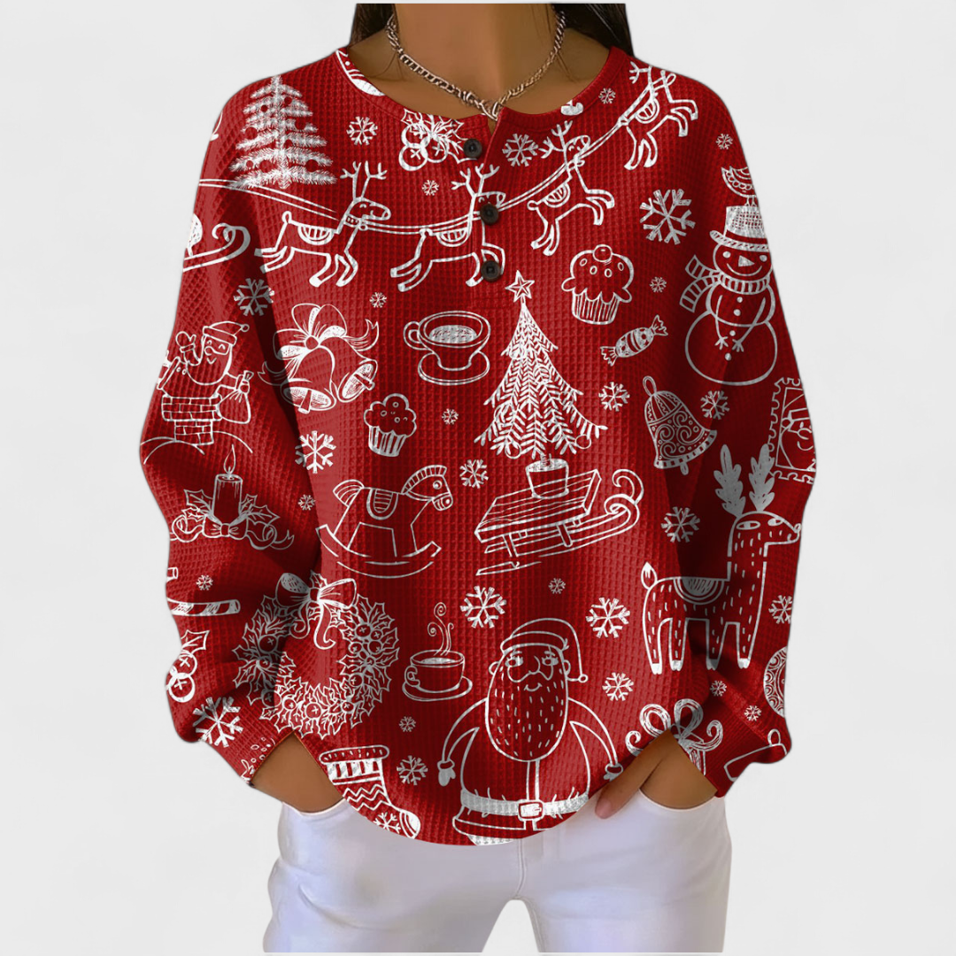 Pull gaufré femme – motif Rennes et Traîneau