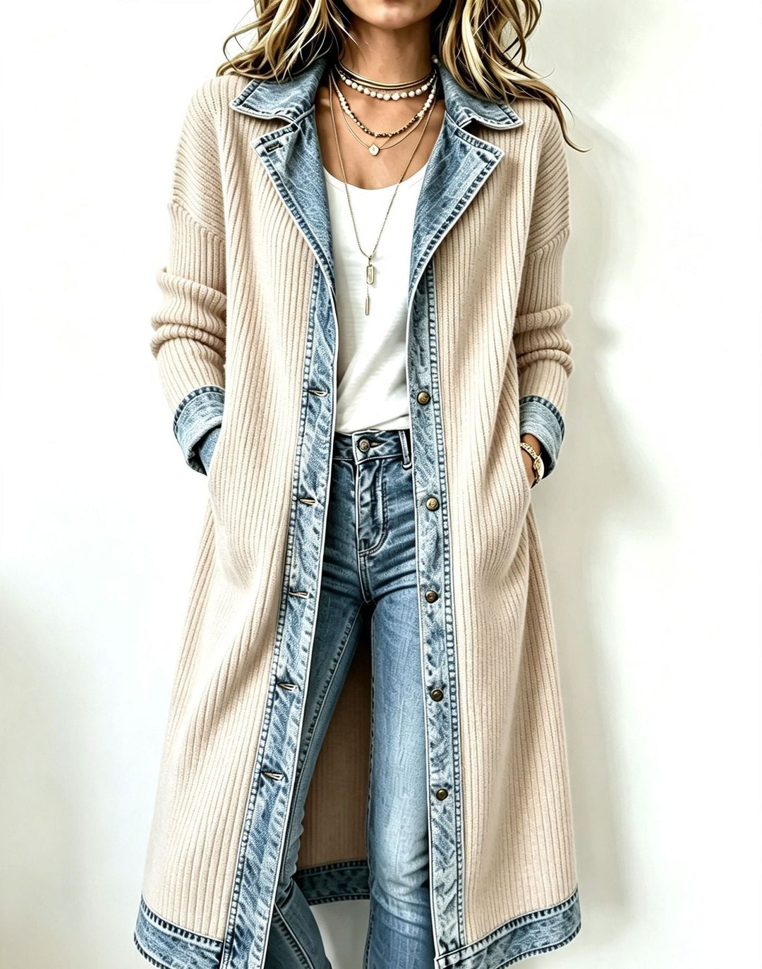DELACROIX | Cardigan Long Maille et Denim Chloé