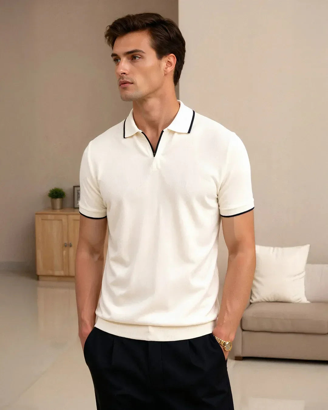 DELACROIX | POLO SUR MESURE EN PIQUÉ AVEC DÉTAILS CONTRASTANTS
