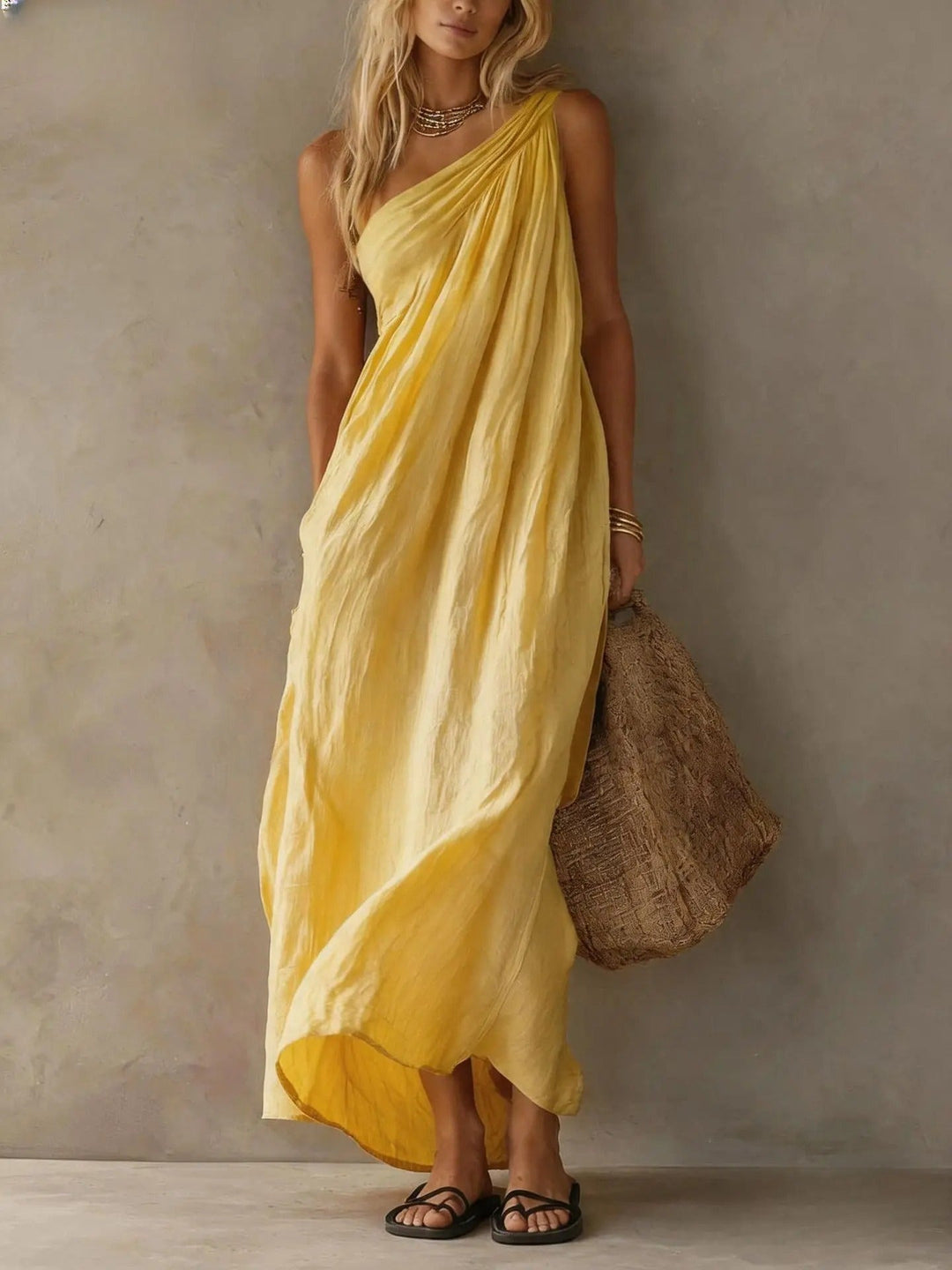 DELACROIX | Robe Longue Drapée Asymétrique Michèle