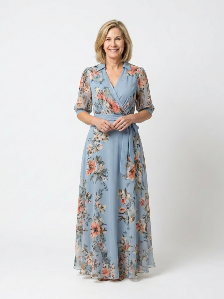 DELACROIX | Robe Maxi à Enveloppe à Col en V Floral Camille
