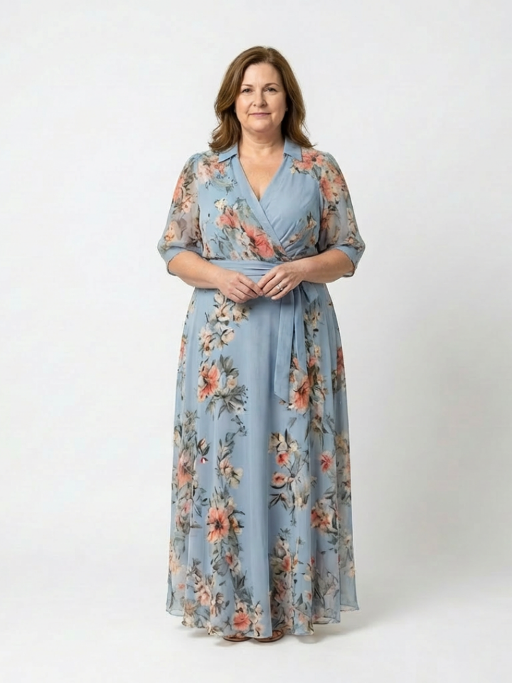 DELACROIX | Robe Maxi à Enveloppe à Col en V Floral Camille