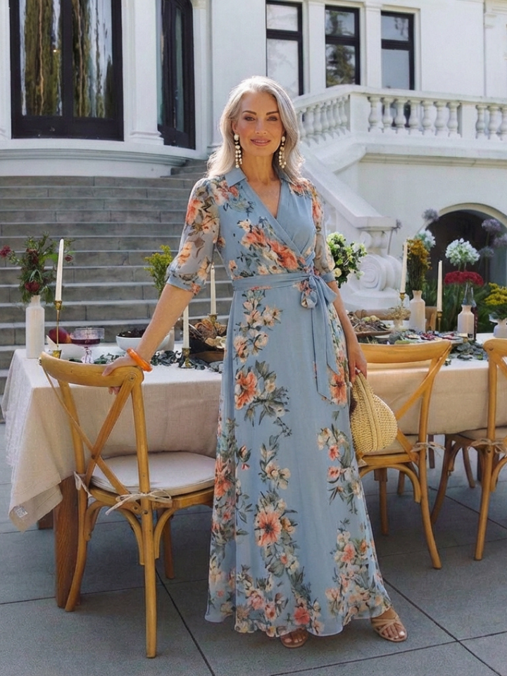 DELACROIX | Robe Maxi à Enveloppe à Col en V Floral Camille