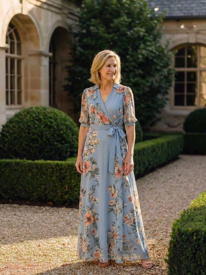 DELACROIX | Robe Maxi à Enveloppe à Col en V Floral Camille