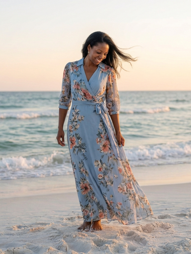 DELACROIX | Robe Maxi à Enveloppe à Col en V Floral Camille