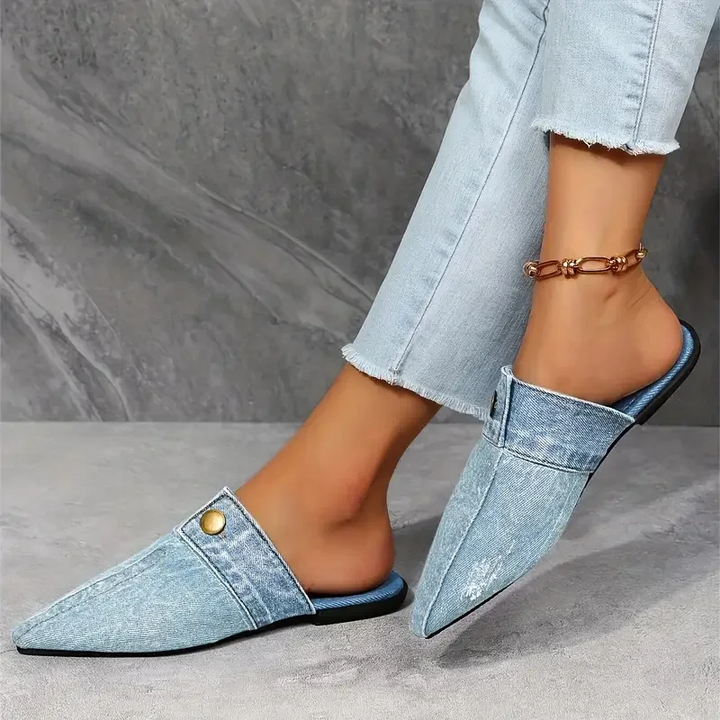 DELACROIX | Mules Bout Pointu Effet Denim Élise