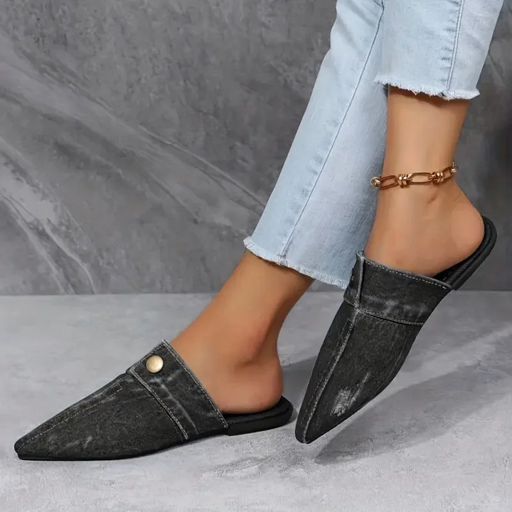 DELACROIX | Mules Bout Pointu Effet Denim Élise