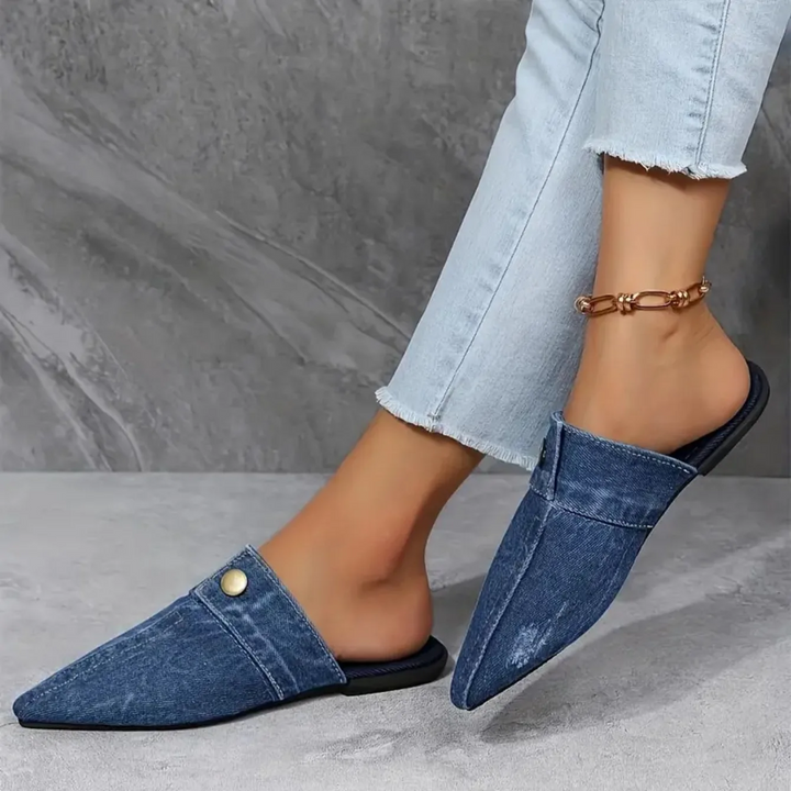 DELACROIX | Mules Bout Pointu Effet Denim Élise