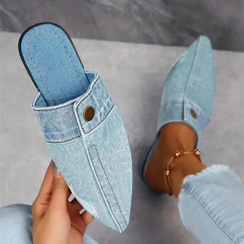 DELACROIX | Mules Bout Pointu Effet Denim Élise