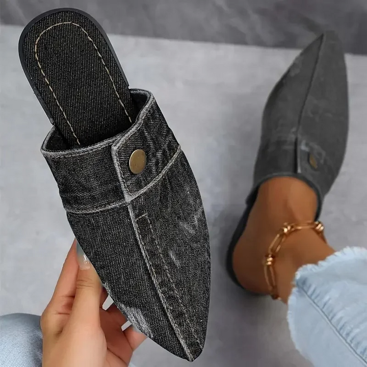 DELACROIX | Mules Bout Pointu Effet Denim Élise
