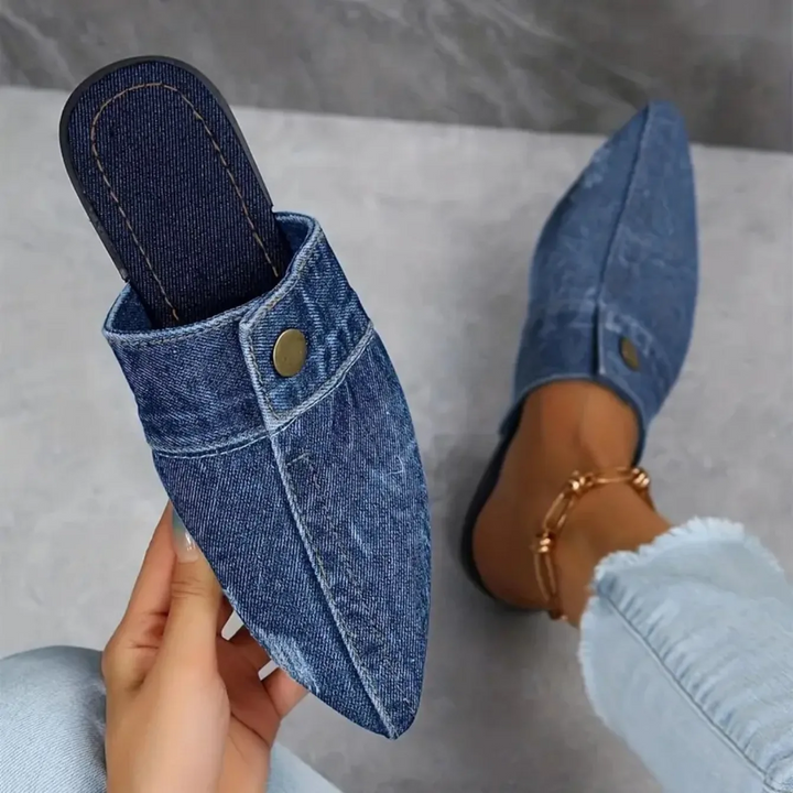 DELACROIX | Mules Bout Pointu Effet Denim Élise